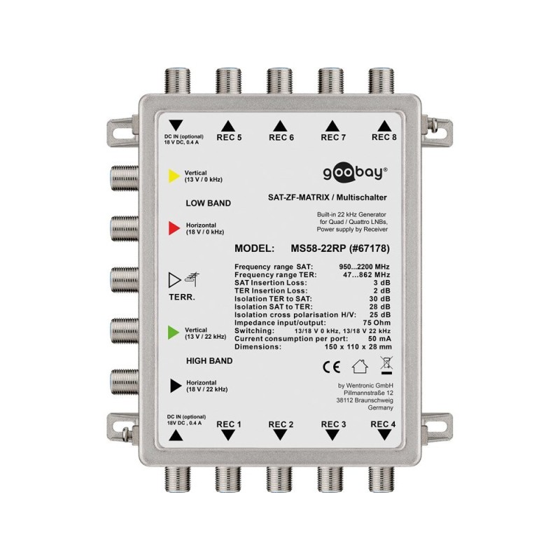 Multiswitch SAT Passivo 5 Ingressi 8 Uscite