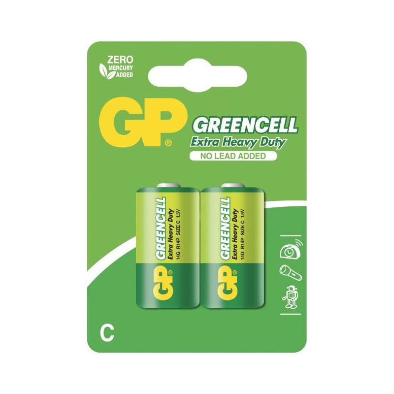 Blister 2 Batteria Greencell Zinco/Carbone Mezza Torcia C R14