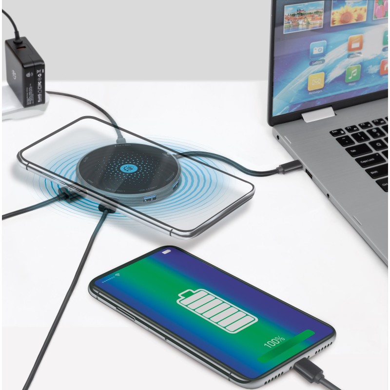 Docking Station USB-C 8-in-1 con Pad di Ricarica Wireless