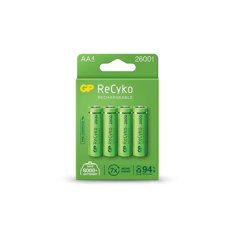 Blister 4 Batterie Ricaricabili AA Stilo 2600mAh GP ReCyko+