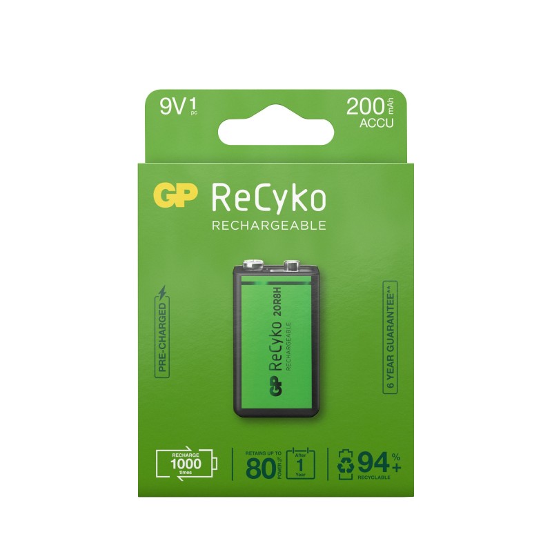 Blister 1 Batteria Ricaricabile 9V 200 mAh GP Recyko