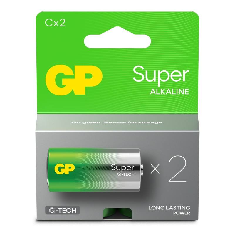 Confezione 2 Batterie GP Super Alcalina Mezza Torcia C 14A/LR14