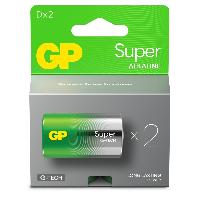 Confezione 2 Batterie GP Super Alcalina Torcia D 13A/LR20